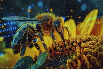 Aufkleber - A bee sitting on top of a yellow flower. Perfect for nature and gardening themes