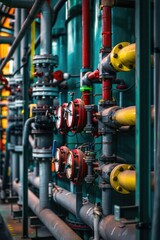 Poster - A collection of pipes and valves in a room. Suitable for industrial concepts
