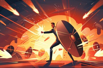 Poster - A man in a suit holding a shield. Suitable for business and security concepts