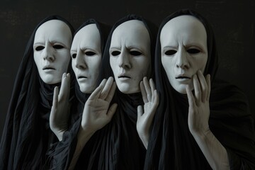 Poster - Three white masks covering their faces, suitable for various concepts