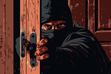 Wall Mural - Burgled man opening door, suitable for security concepts
