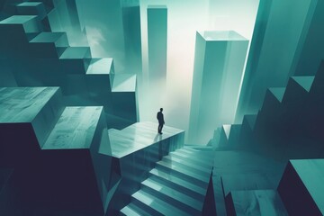 Poster - A person standing on a set of stairs, suitable for various concepts