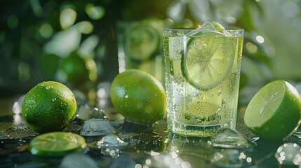 Canvas Print - Fresh lime slice in clear glass of water. Perfect for healthy lifestyle concept