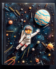 Wall Mural - A child in a spacesuit is flying through space