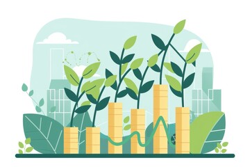 Aufkleber - A plant sprouting from a pile of coins, suitable for financial concepts