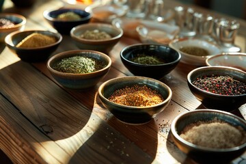 Poster - A collection of different spices in bowls, perfect for culinary projects