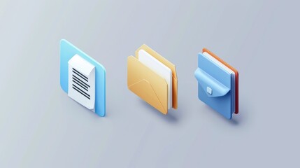 Aufkleber - Three different colored folders for organizing files, ideal for office and school use