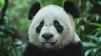 Poster - Close-up of a panda bear in a forest, suitable for nature and wildlife concepts