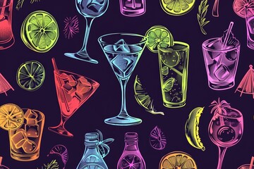 Poster - Assorted vibrant drinks on a dark surface, perfect for beverage ads