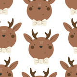 Fototapeta  - seamless pattern with cartoon deer, decor elements. vector. Hand drawing for children. animal theme. baby design for print, textile, fabric, wrapper