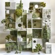 Diagram, in the style of contemporary landscape, 3d elements, light silver and green, interdisciplinary installations, playfully conceptual, secluded settings