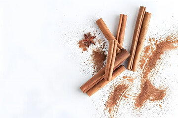 Wall Mural - Cinnamon sticks and powder on background