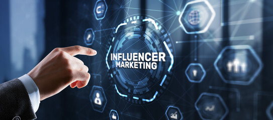 Wall Mural - Influencer marketing concept. Promotion of goods or services through influencers