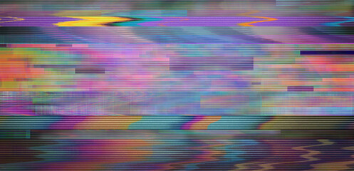 Poster - Retro CCTV or VHS video background texture with colorful noise and horizontal scanlines.