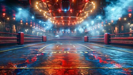 Wall Mural - Boxing arena with dark lights in the background