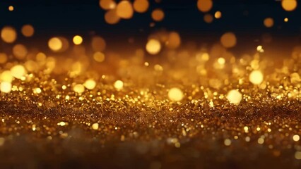Poster - Abstract background of yellow orange gold glowing particles and bokeh dots of festive energy magic