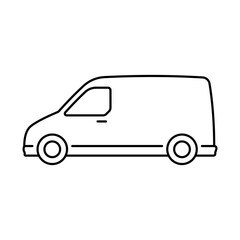 Wall Mural - Van icon. Black contour linear silhouette. Editable strokes. Side view. Vector simple flat graphic illustration. Isolated object on a white background. Isolate.