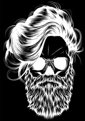 Poster - white silhouette of skull with beard on black background