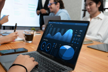 Poster - financial data analysis dashboard by fintech bi or business intelligence display on laptop screen to