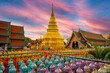 Colorful Lamp Festival and Lantern in Loi Krathong at Wat Phra That Hariphunchai, Lamphun Province Thailand..