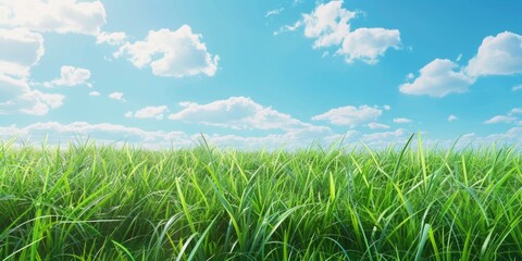 Wall Mural - A field of green grass with a blue sky in the background