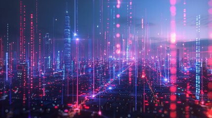 Poster - Smart city and abstract line and dot connect with gradient line design , big data connection technology AI generated