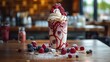 © Aliaksandra - gourmet dessert options, indulgent raspberry swirl milkshake with whipped cream and fresh berries, a delectable delight for your tastebuds