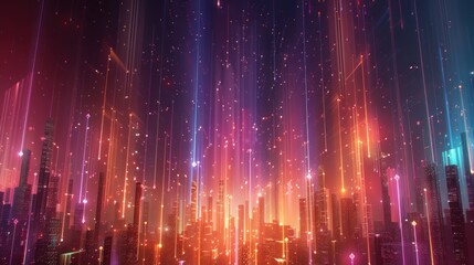 Poster - Smart city and abstract line and dot connect with gradient line design , big data connection technology AI generated