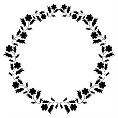 Wall Mural - Stamp silhouette illustration of creeping wild grass flowers forming a round frame pattern