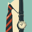 Drawing of a collar, tie, and watch.