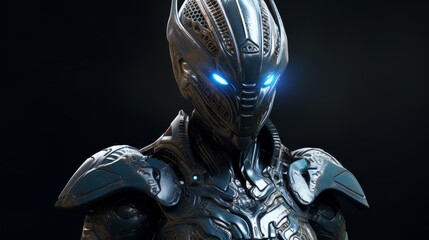 Poster - Futuristic robotic warrior in dark environment