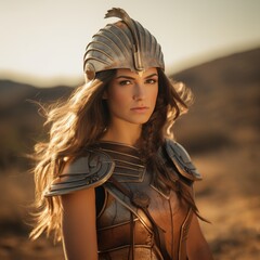 Poster - woman in warrior costume in desert landscape