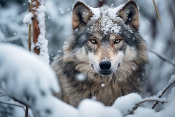 Sticker - Majestic wolf in snowy forest