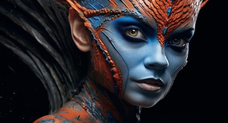 Wall Mural - Futuristic alien woman with intricate makeup and headdress