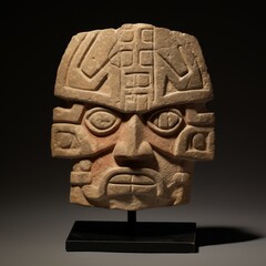 Wall Mural - ancient stone carving of tribal mask