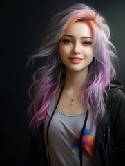 Canvas Print - Vibrant hair colors and confident expression