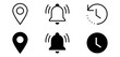 Address location icon. Notification bell icon. Timer time icon - Web icons set