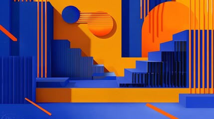 Wall Mural - creative, concept, cool, skyscraper, blue, building, template, architecture, colours, element, simple, geometric, cover, hipster, corporate, illustration, orange, diagonal, square, design, light, mini