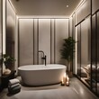 A luxurious bathroom with a deep, soaking tub, fluffy towels, and scented candles1