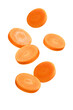 Carrot slices levitation  isolated on white background