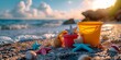 © YuDwi Studio - plastic сhildren's beach toys and a starfish on sand near sea. Summer vacation concept