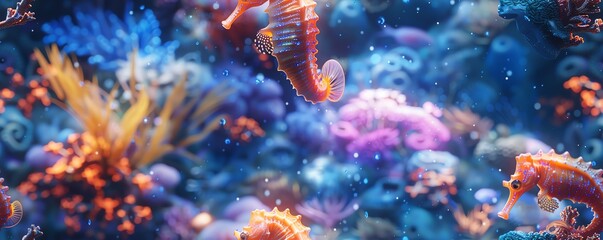 Transport viewers to an ethereal underwater concert where unexpected camera angles immerse them in a CG 3D world of musical expressions harmonizing with dancing seahorses