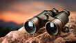 binoculars, on rock, new, tool, adventure, advertisement, dusk, lens, close-up
