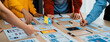 © Summit Art Creations - Panorama banner of startup company employee planning on user interface prototype for mobile application or website in office. UX UI designer brainstorm user friendly interface plan. Synergic