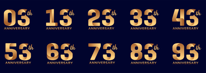 Wall Mural - collection of anniversary logos from 3 years to 93 years with gold numbers on a black background for celebration moments, anniversaries, birthdays