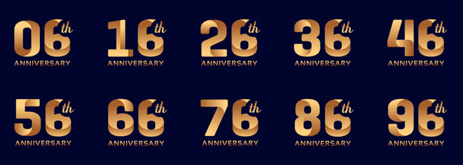 Wall Mural - collection of anniversary logos from 6 years to 96 years with gold numbers on a black background for celebratory moments, anniversaries, birthdays