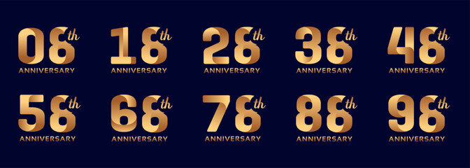 Wall Mural - collection of anniversary logos from 8 years to 98 years with gold numbers on a black background for celebration moments, anniversaries, birthdays