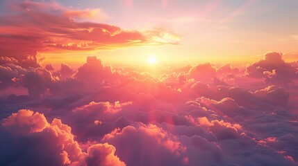 Wall Mural - A breathtaking view of a vibrant sunset over the clouds on the horizon