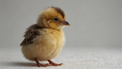 Wall Mural - A lone chick chirps softly against a backdrop of solid white background ai_generated