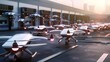 a fleet of autonomous delivery drones taking off from a distribution center, illustrating the future of logistics and e-commerce